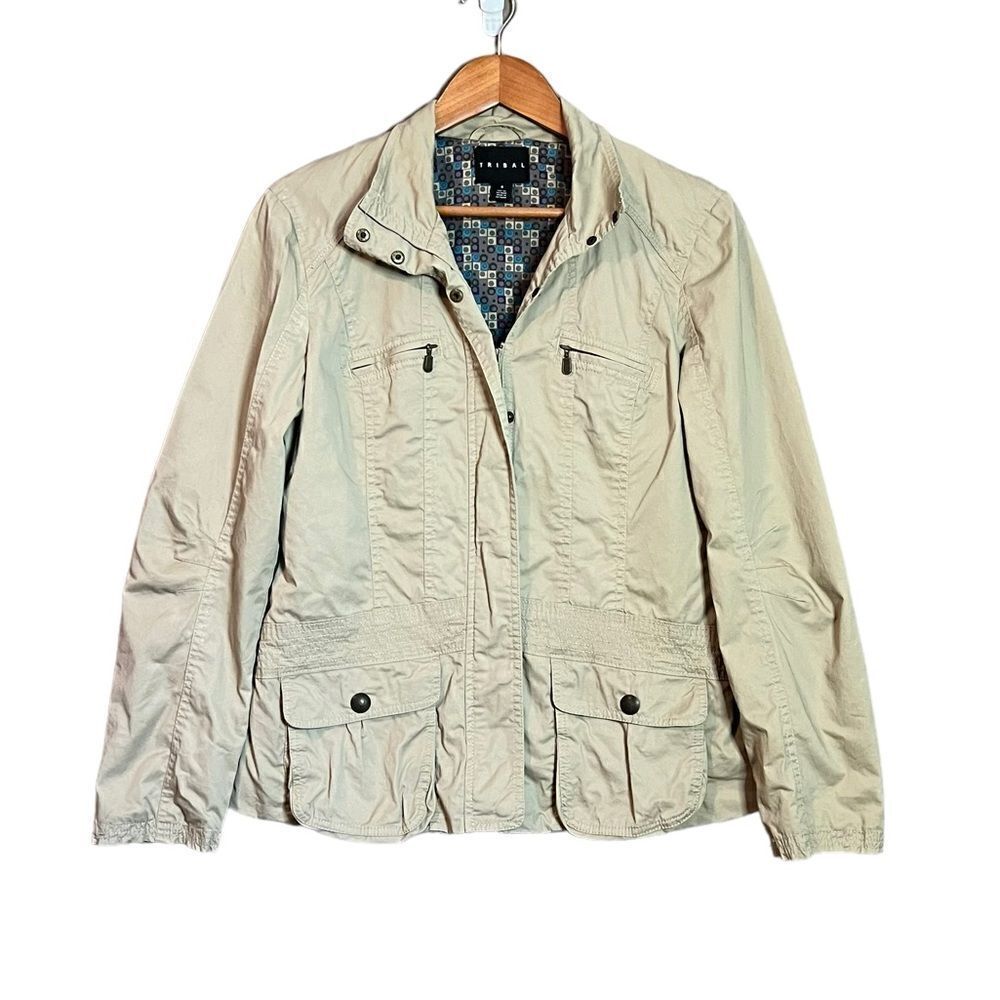 Tribal biege zip up coat. Size 8